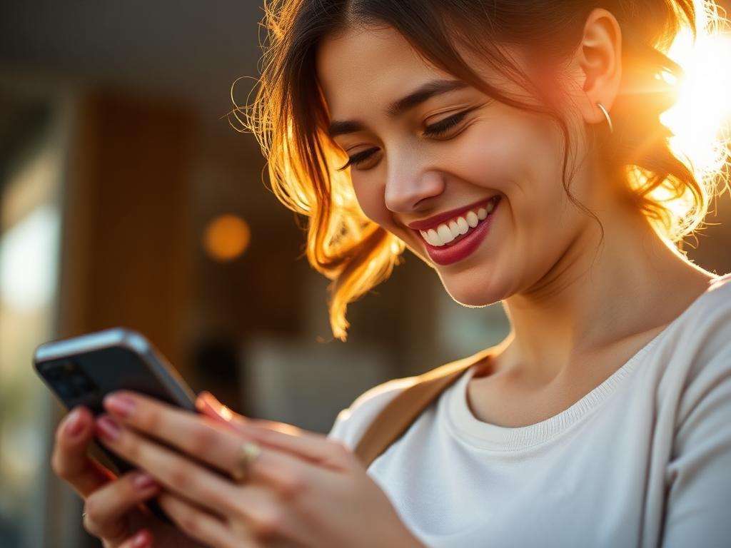 Person smiling at their phone